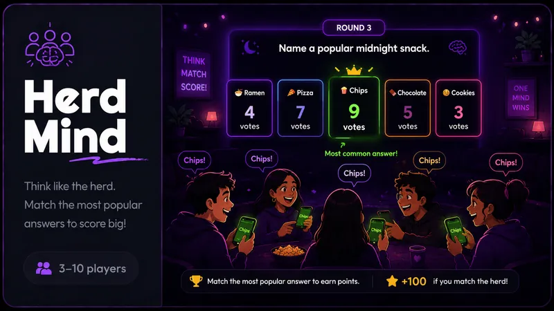 Herd Mind — Answer like everyone else. Match the majority to score — go solo and you're the Black Sheep.